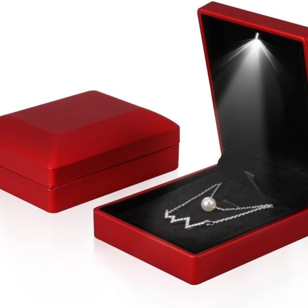2pcs Led Pendant Box Lighted Necklace Case Jewelry Display for Proposal, Engagem